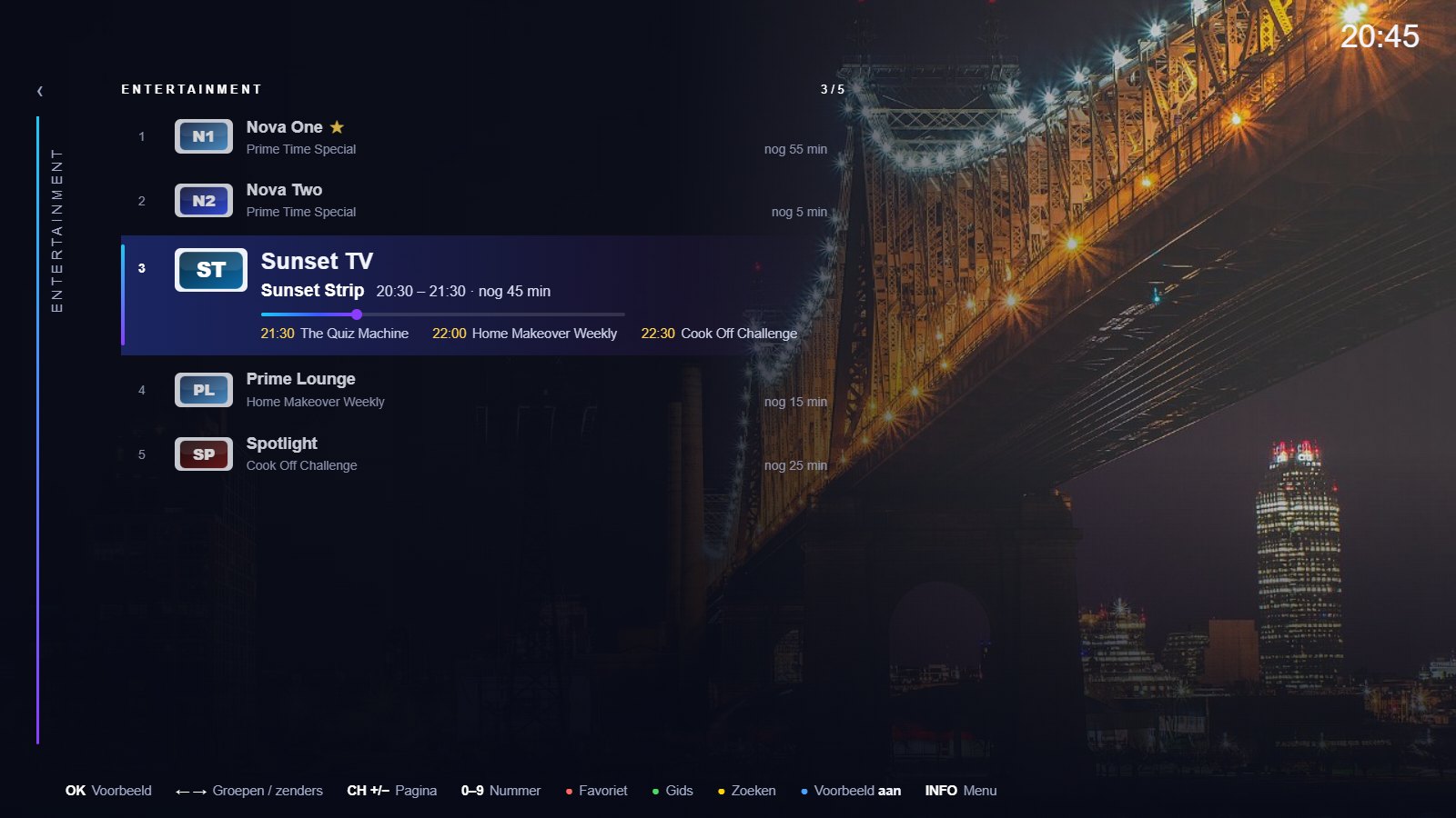 Live tv met groepen, zenders, een voorbeeld en het programma
